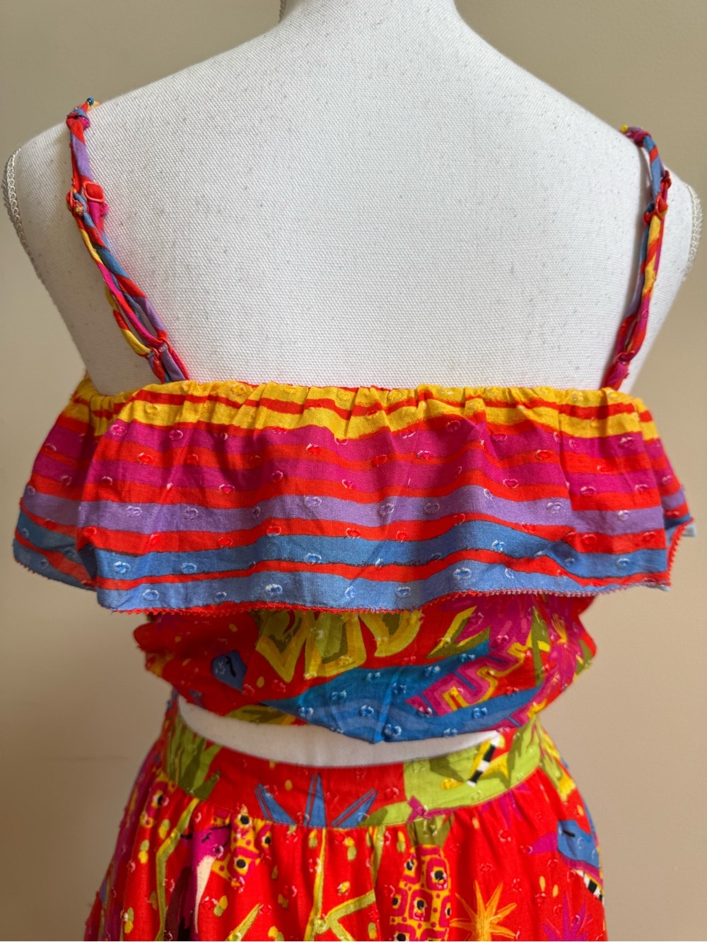 FARM Rio Red Multicolor Ruffle Tie-Front Crop Top - Picture 5 of 11